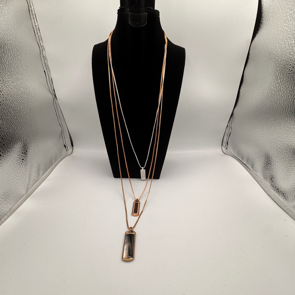 Henri Bendel Triple Strand Pendant Necklace Mixed Metal‎  34-23 in Rhinestone